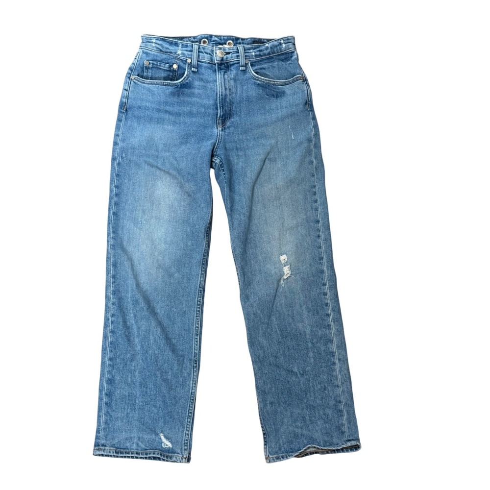 Rag & Bone Maya High Rise Ankle Straight Jeans Size 26 Medland Blue Distressed